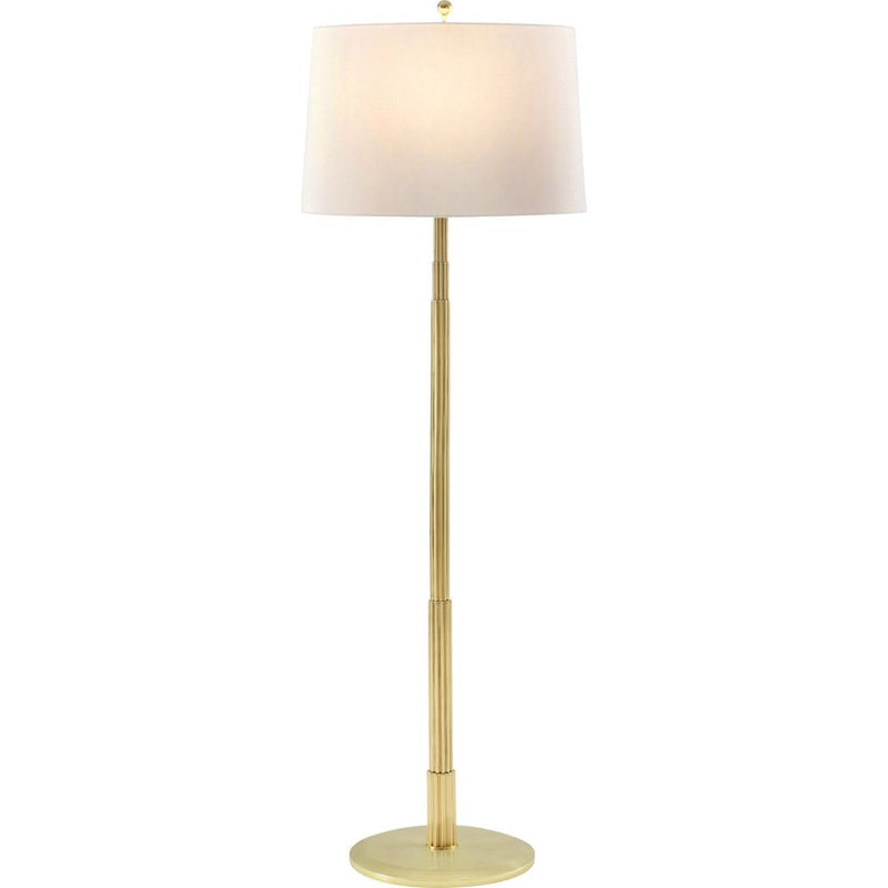Empire Floor Lamp, shown in brass gold and ivory white with brass, fabric, and freestanding floor lamp.