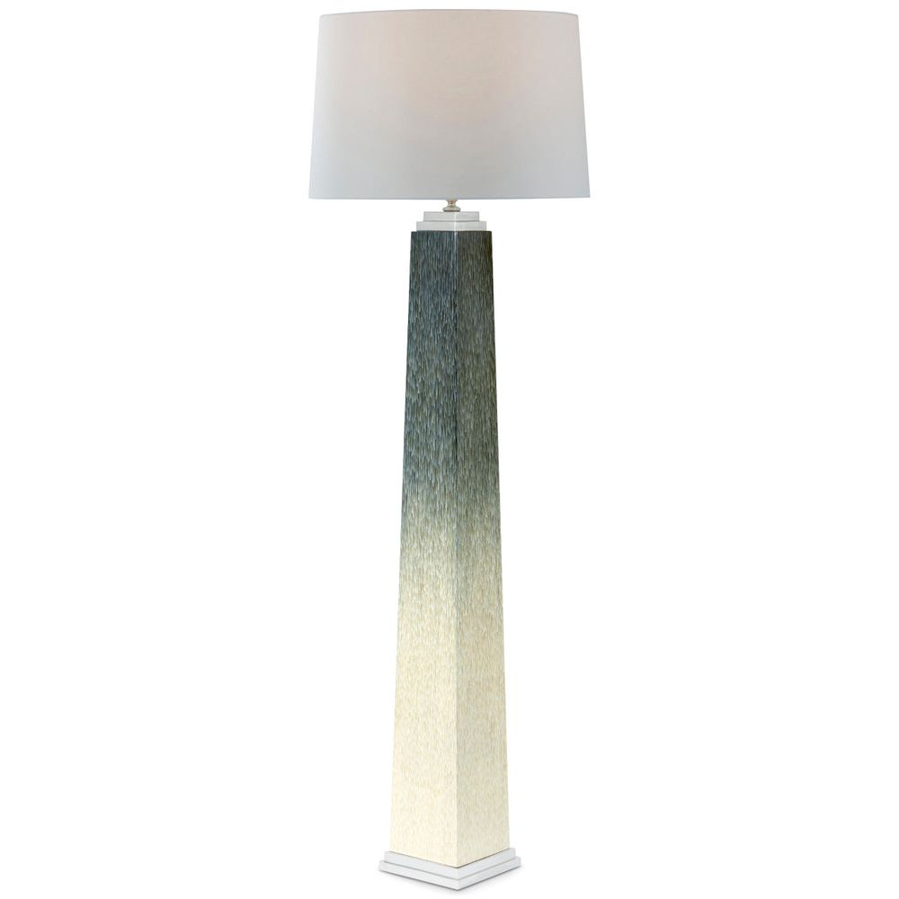 Panos Floor Lamp, shown in teal and cream with wood, fabric, and a freestanding floor base.