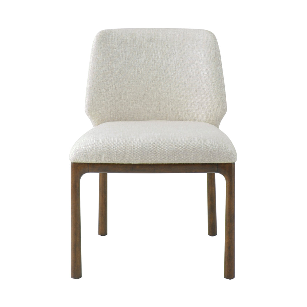 Kesden Dining Side Chair, shown in ivory and warm brown with upholstery fabric, wood, and armless side chair.