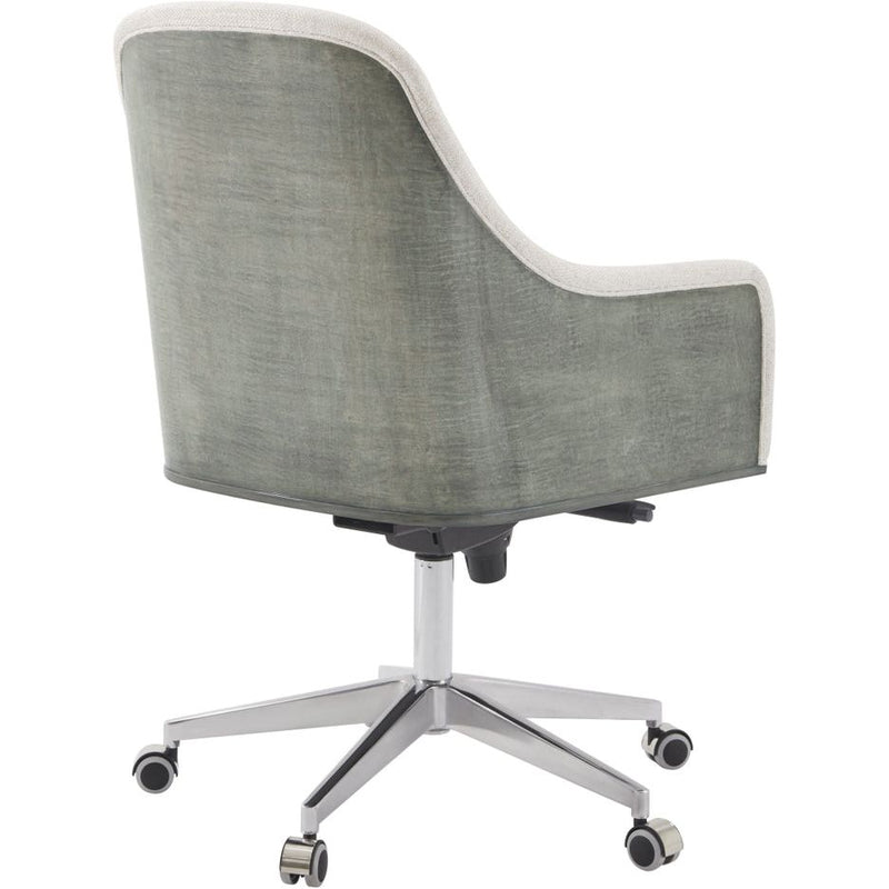 Alternate view of Wooden Upholstered Writing Chair in light beige and sage green-gray.