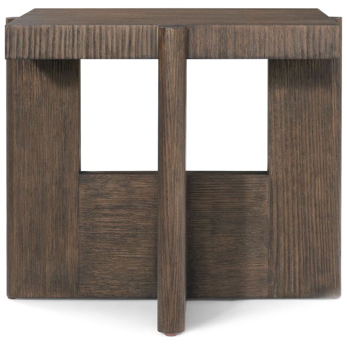 Alternate view of Urbane Side Table, featuring wire-brushed finish, wood, pine, and open lower shelf/compartment.