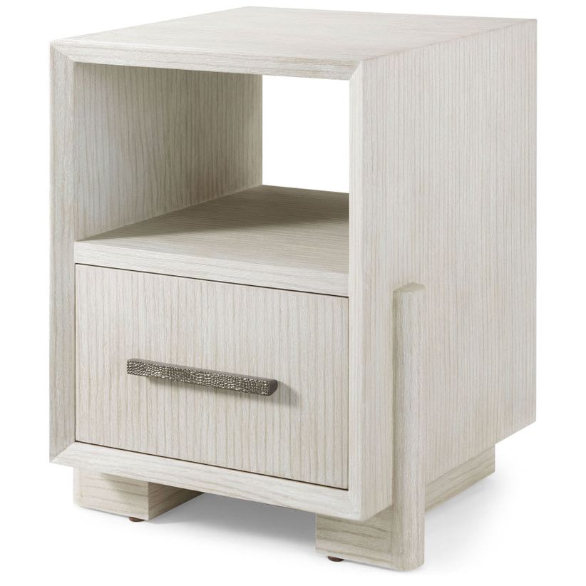 Alternate view of Urbane Single Drawer Nightstand, featuring wire-brushed finish, wood, metal, and open upper shelf cubby.