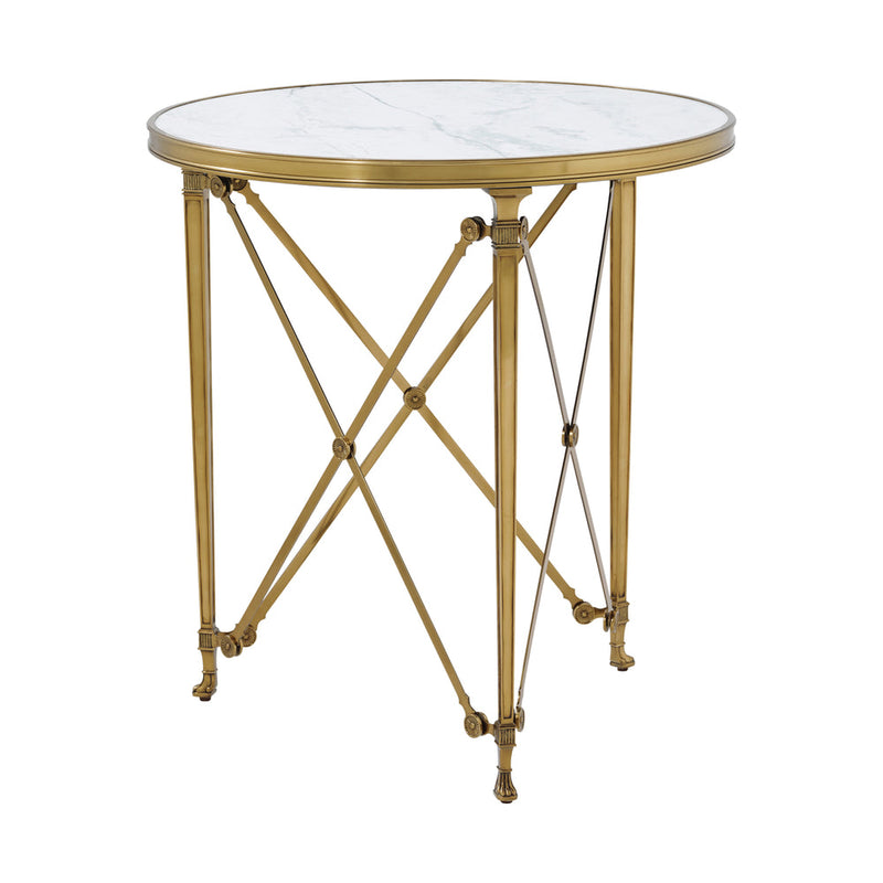Alternate view of Spencer London Round Brass Center Table in white and gold.