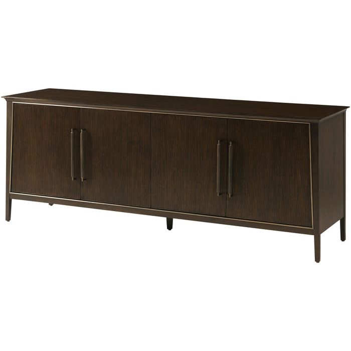 Alternate view of Lido Credenza, featuring wood, forged metal, and four-door enclosed storage.