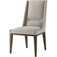 Lido Upholstered Dining Side Chair, shown in greige and warm taupe with upholstery fabric and solid wood.