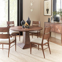 Alternate view of Nova Dining Side Chair V in medium brown wood and warm taupe oak.