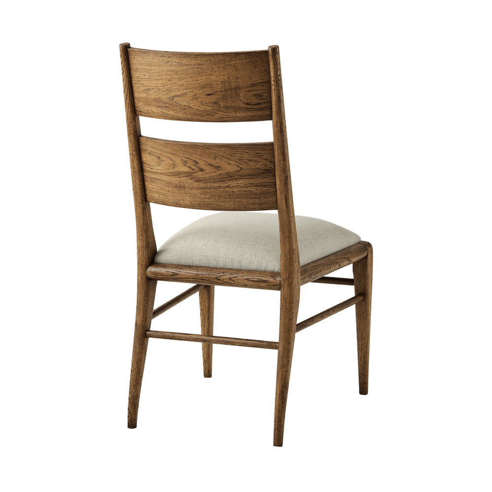 Additional view of Nova Dining Side Chair V in medium brown wood and warm taupe oak.
