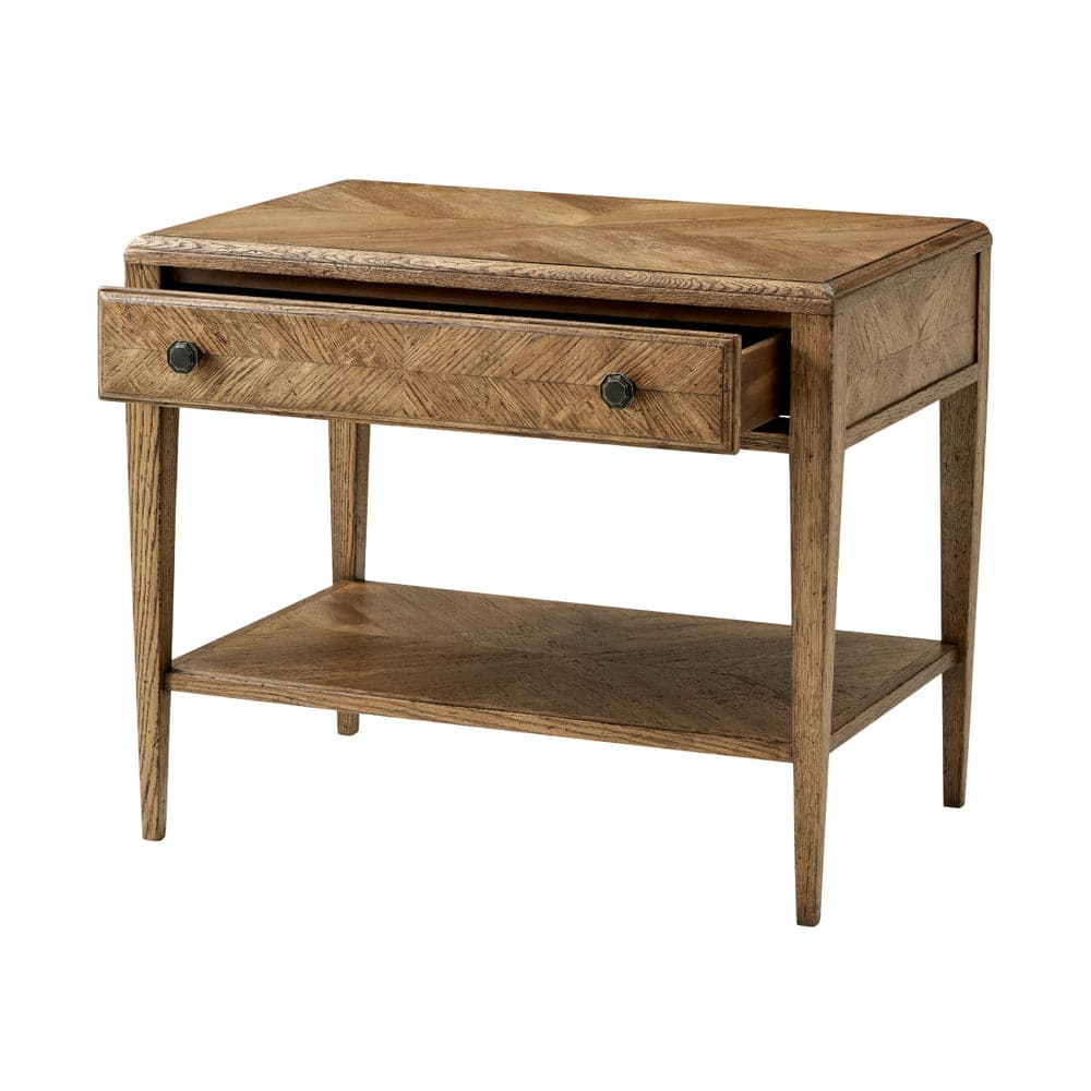 Alternate view of Nova Drawer Side Table, featuring matte finish, oak wood, metal, and single drawer storage.
