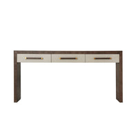 Additional view of Isher Console Table, featuring matte finish, wood, metal, and three integrated storage drawers.