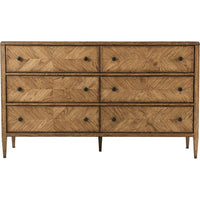 Nova Dresser, shown in warm medium oak brown and honey tan with oak wood and wood veneer.