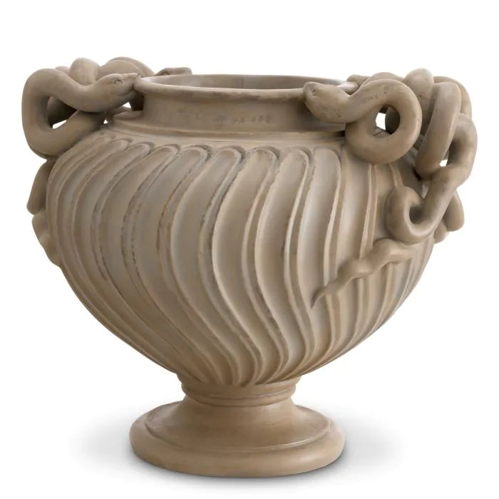 Vase Antonine antique look finish, shown in beige and taupe with ceramic and composite stone.