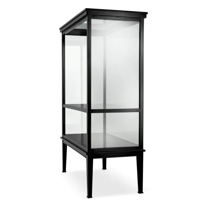 Additional view of Cabinet Gallery black finish in black and clear, featuring enclosed glass display case.