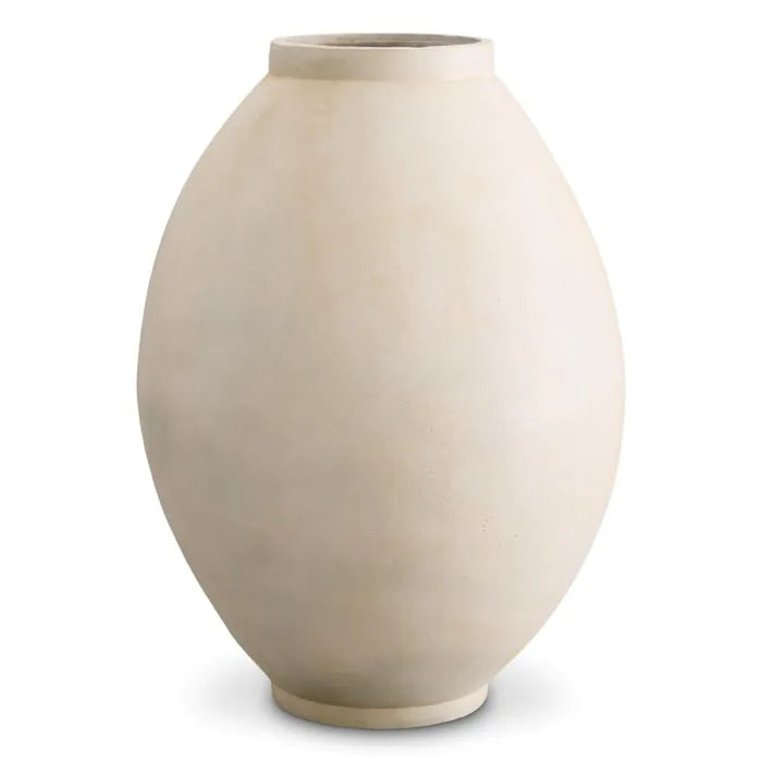 Vase Moon Jar sandstone finish L, shown in ivory and warm beige with ceramic and stoneware.