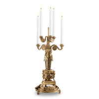 Candle Holder Decaix vintage brass finish, shown in antique gold and brass with brass, metal, and five candle cups.