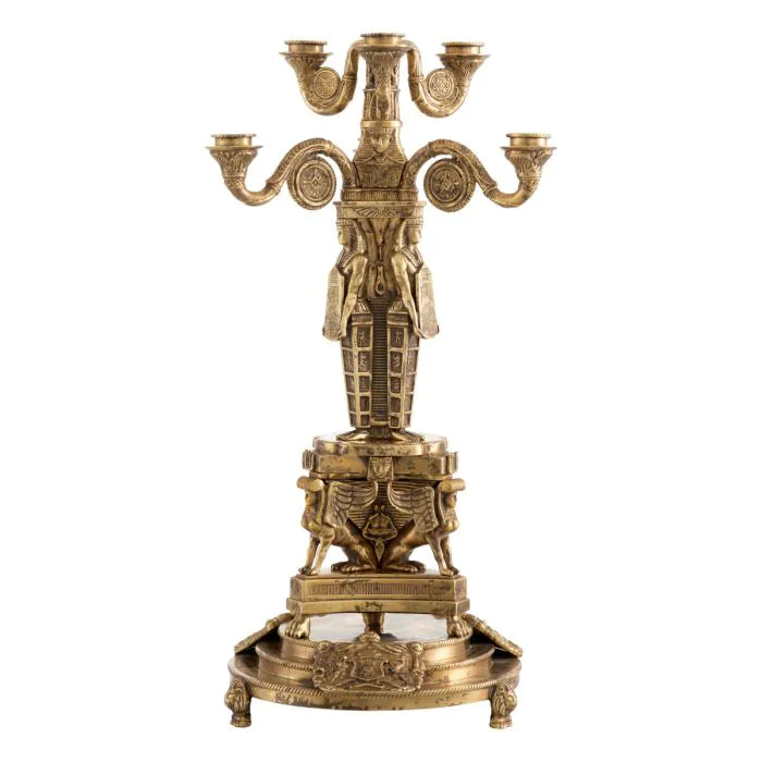 Additional view of Candle Holder Decaix vintage brass finish, featuring antiqued finish, brass, metal, and five candle cups.