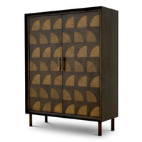 Cabinet Kumo Charcoal Brown Oak Veneer, shown in charcoal brown and medium oak tan with oak veneer and solid wood.