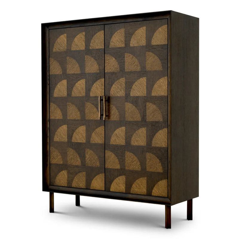 Cabinet Kumo Charcoal Brown Oak Veneer, shown in charcoal brown and medium oak tan with oak veneer and solid wood.