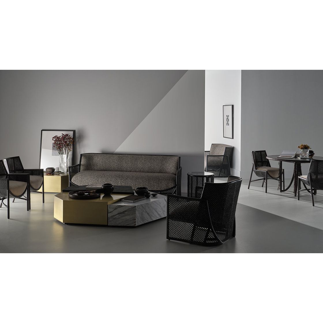 Additional view of Taru Side Table in black and clear, featuring integrated lower shelf.