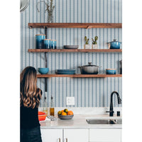 Alternate view of Tennessee Bamboo Stripes Wallpaper in sage green and soft blue-gray.