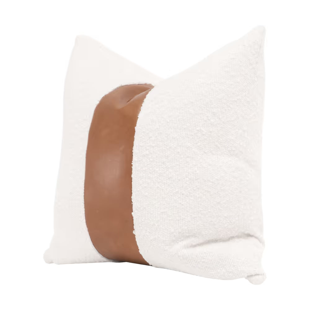 Additional view of The Split Decision 20" Essential Pillow in white and cognac brown.