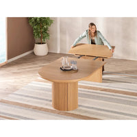 Alternate view of The Transformer Round Table in light oak and natural blonde wood.