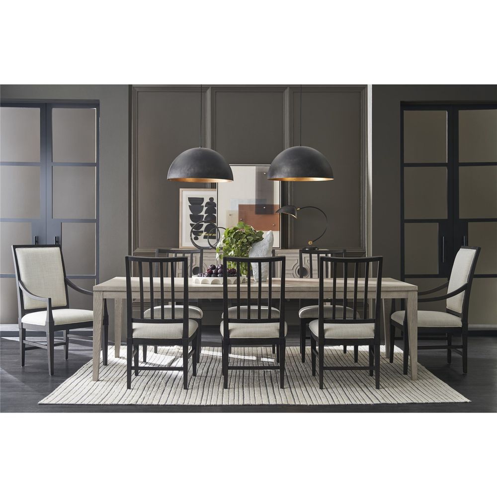 Additional view of Coalesce Dining Table in light greige and pale oak.