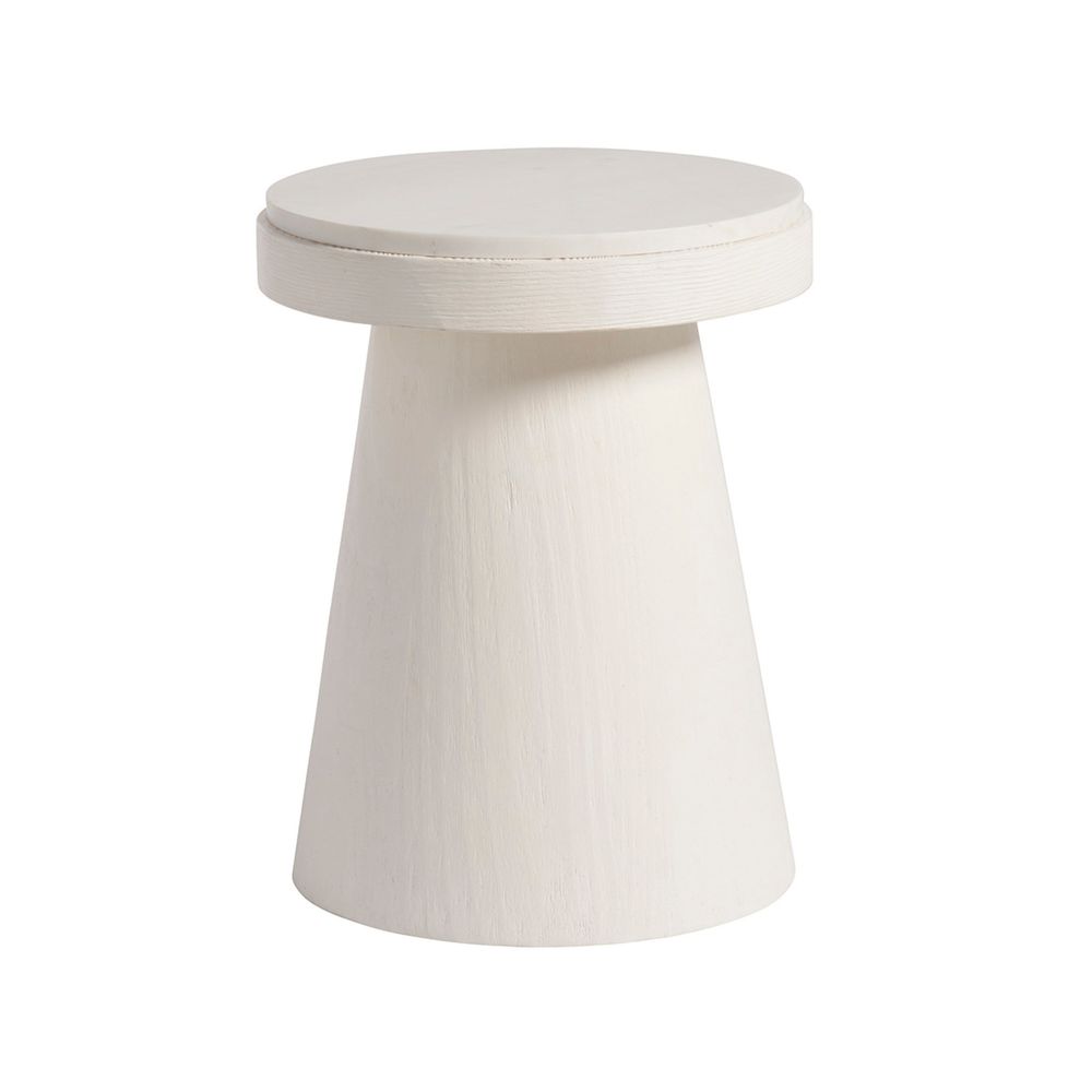 Madeira Accent Table, shown in ivory and off-white with wood and a solid conical pedestal base.