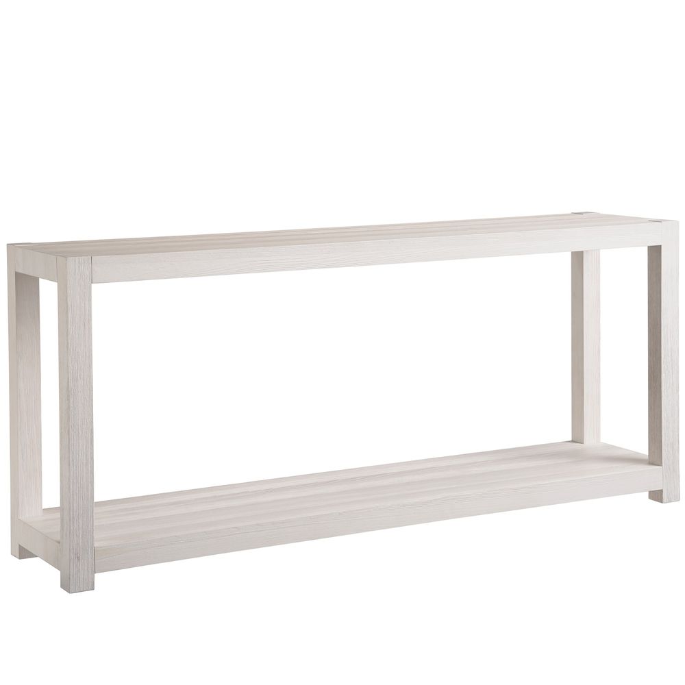 Additional view of Hermosa Console in white and light beige, featuring matte finish and open lower shelf storage.