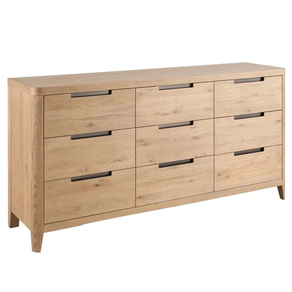 Alternate view of Walker Drawer Dresser, featuring matte finish, wood, wood veneer, and nine drawers in three-by-three grid.