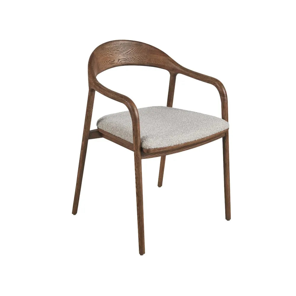 Additional view of Echo Dining Arm Chair in medium brown and warm taupe, featuring matte finish and fixed continuous arms.