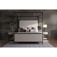 Alternate view of Canopy Bed, featuring metal, upholstery fabric, and full canopy frame with four vertical posts.
