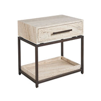 Additional view of Dove Nightstand in ivory and beige, featuring honed stone finish and single full-width drawer.