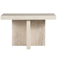 Daxton Console Table, shown in cream and beige with travertine, natural stone, and a flat expansive console top.