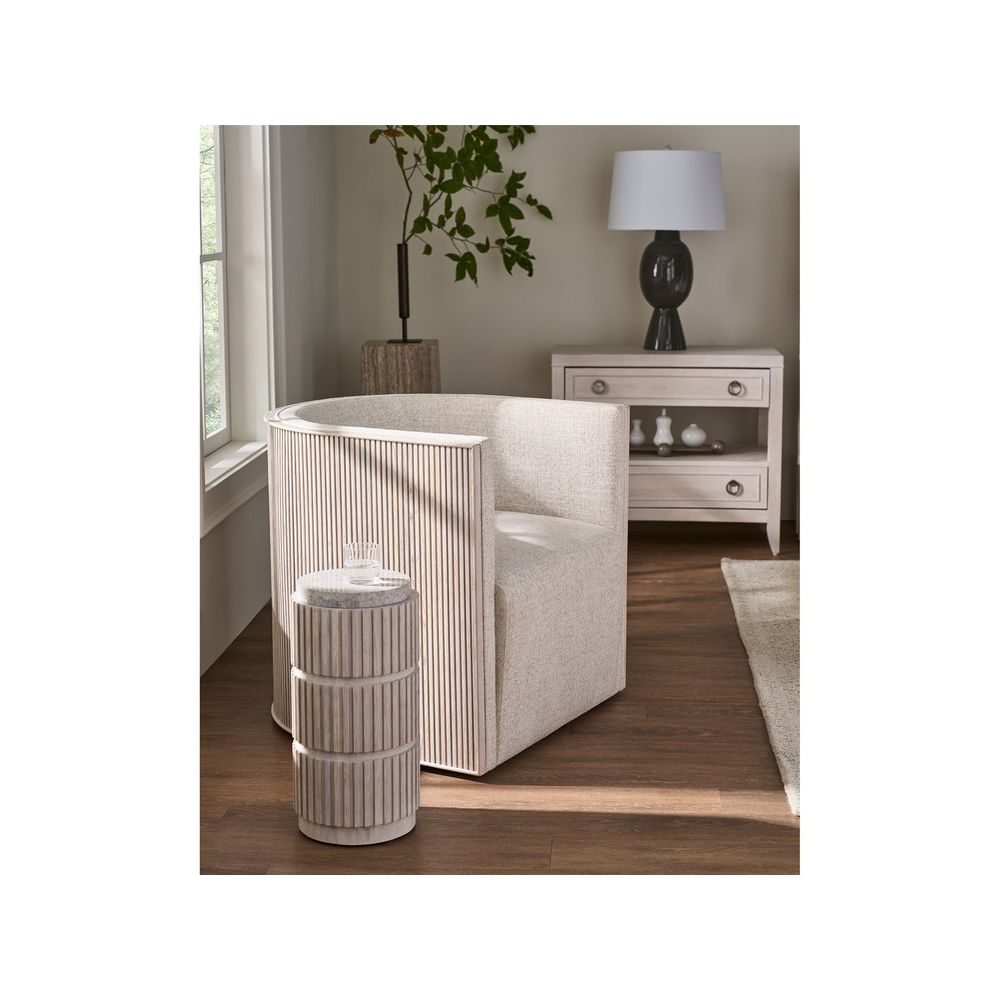 Additional view of Avaline Nightstand in light taupe and warm beige, featuring matte finish and two drawers with ring pulls.