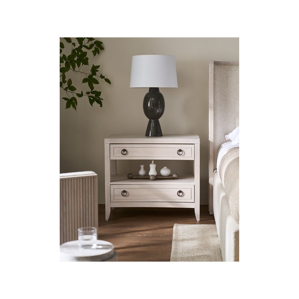Alternate view of Avaline Nightstand, featuring matte finish, wood, metal, and two drawers with ring pulls.