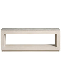 Monet Console Table, shown in light beige and warm gray with wood, natural stone, and integrated open lower shelf.