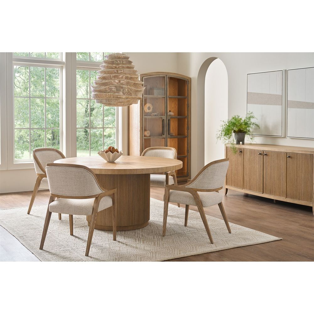 Additional view of Carmen Round Dining Table, featuring fluted/reeded finish, wood, oak, and a round dining surface.