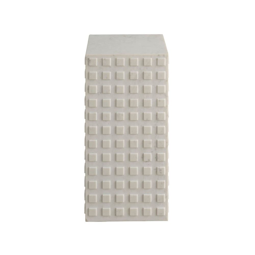 Dwell Stone Accent Table, shown in white and ivory with stone, marble, and solid freestanding pedestal.