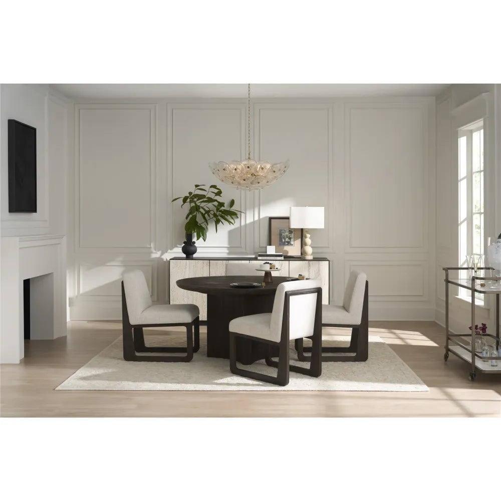 Alternate view of Sable Round Dining Table, featuring matte finish, wood, oak, and a round dining surface.