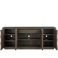 Alternate view of Sable Dune Credenza, featuring matte finish, wood, wood veneer, and four hinged cabinet doors.