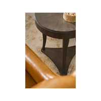 Additional view of Cocoa Side Table in dark brown and charcoal brown, featuring sunburst veneer top and round tabletop.