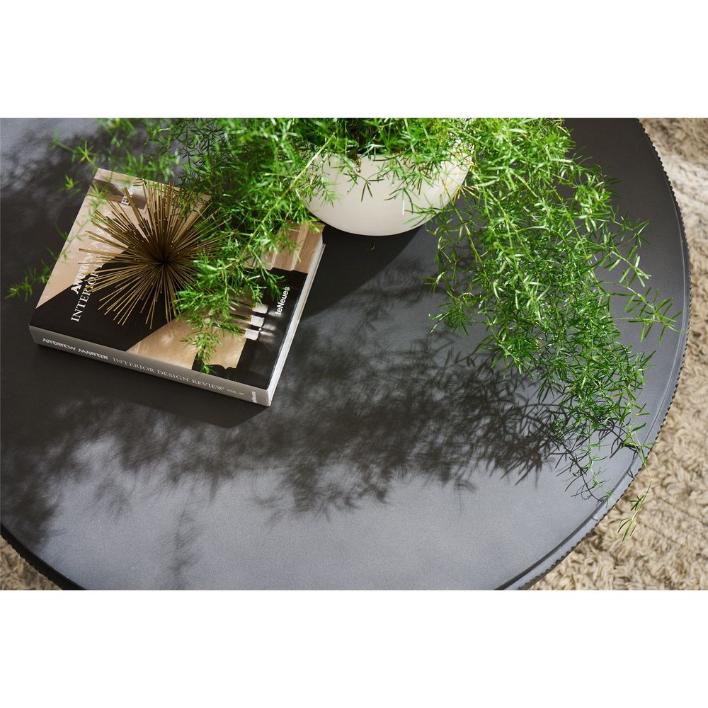 Additional view of Cinder Cocktail Table in charcoal and black, featuring matte finish and solid round tabletop.