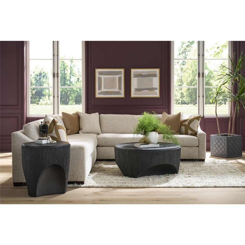 Additional view of Cinder End Table in black and charcoal, featuring matte finish and a flat circular top surface.