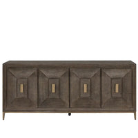 Additional view of Montclair Credenza, featuring textured surface finish, wood, metal, and four-door storage cabinet.
