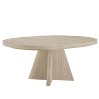 Additional view of Dockside Dining Table, featuring matte finish, wood, and round expandable top with center seam.