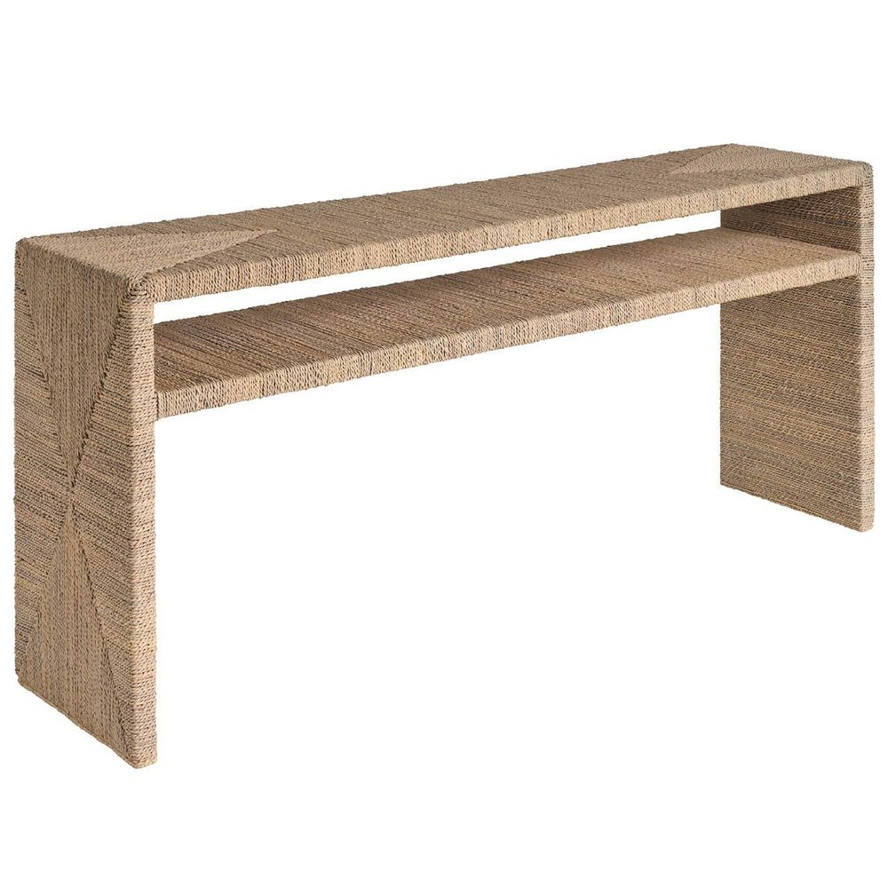 Additional view of Abaca Console in beige and sand, featuring matte finish and integrated lower shelf.