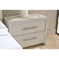 Additional view of Seascape Chest in light gray and greige, featuring brushed metal finish and two full-width drawers.