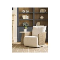 Alternate view of Dockside Accent Table, featuring matte finish, stone composite, wood, and a freestanding pedestal base.