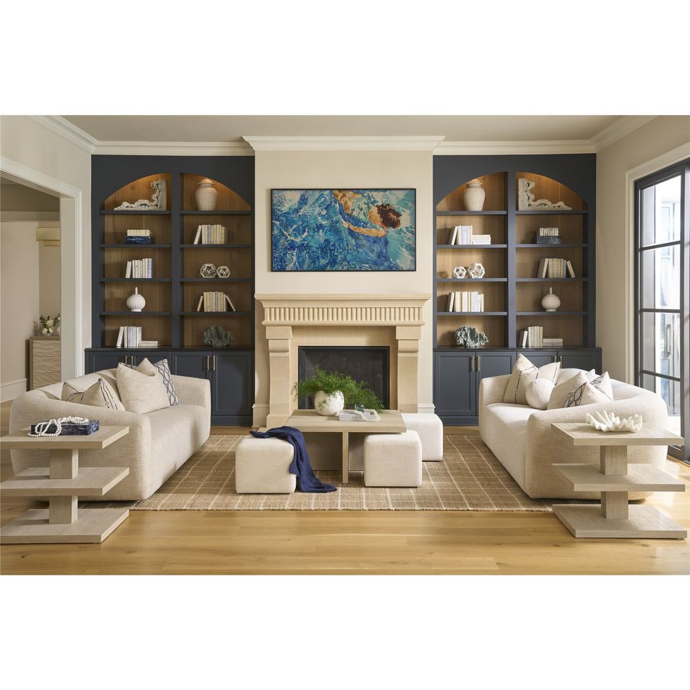 Alternate view of Dockside End Table, featuring visible open grain, wood, and three open display/storage shelves.