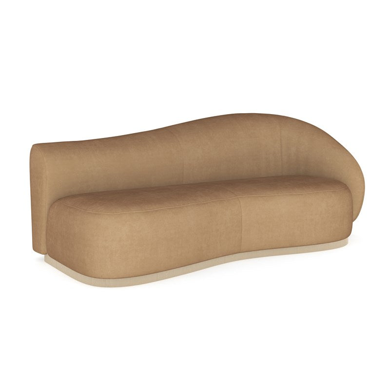 Additional view of Knox Sofa in camel and tan, featuring matte textile finish and a continuous curved seating surface.